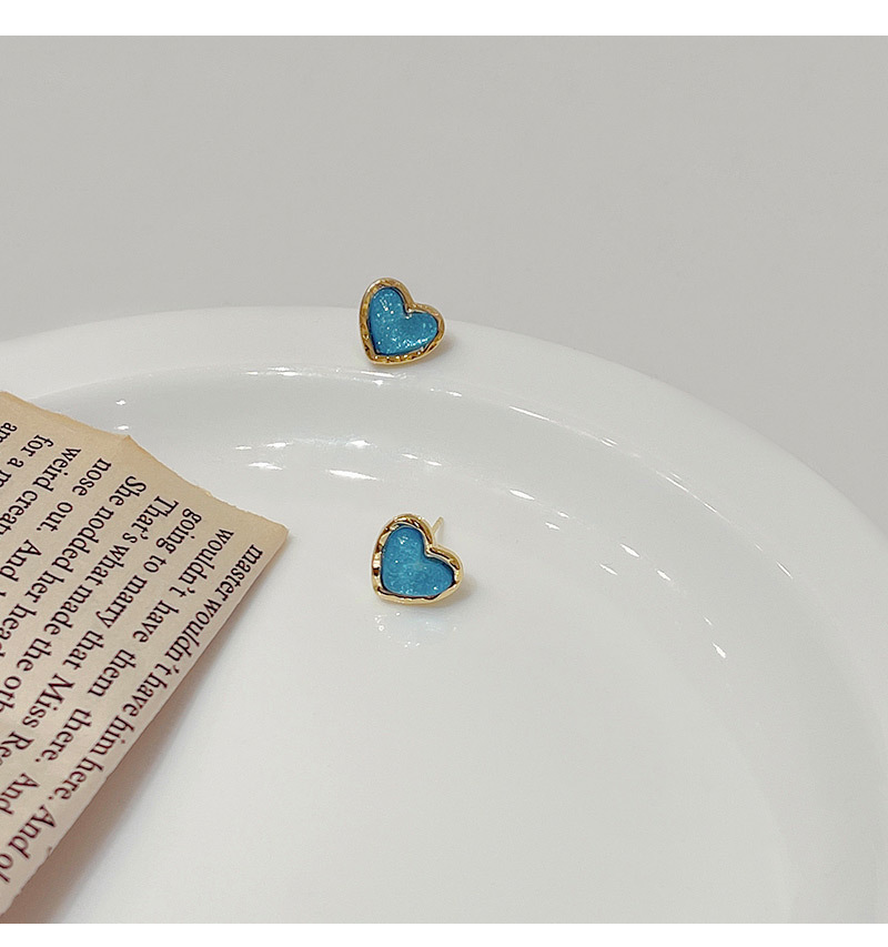 Korean style blue small heart-shaped earrings