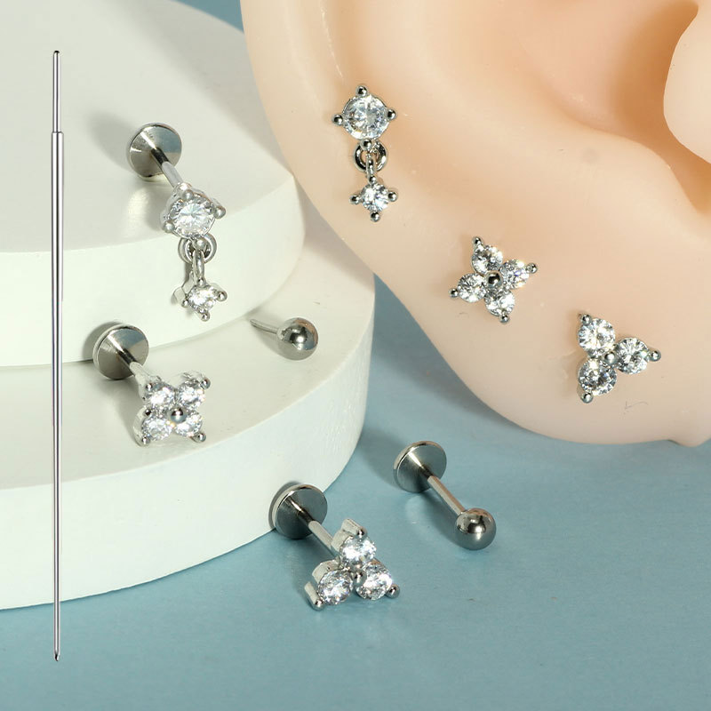 9-Piece Stainless Steel Lip Nail Earrings Set Insert Rod 6/7/8mm CZ Zircon Tongue Piercing Jewelry detail image 8
