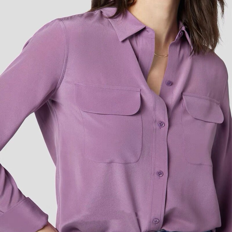 Comes with Its Own Magnetic Field, Draped Sand-Washed Silk, Classic Double-Pocket Solid Color Long-Sleeve Shirt