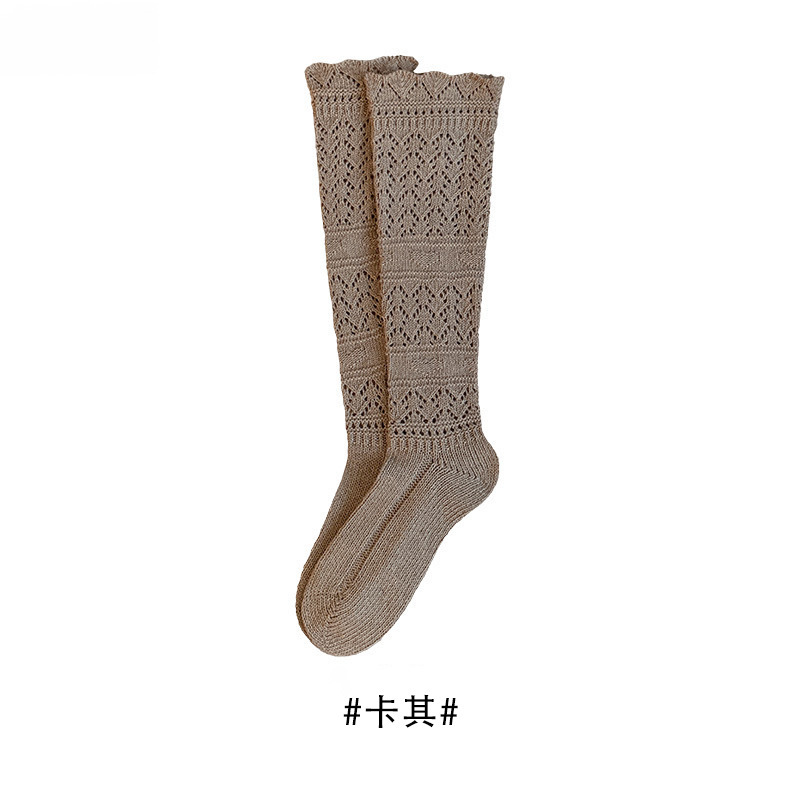 堆堆袜子女秋冬复古潮流针织镂空韩系小腿袜花边长筒袜日系中筒袜|undefined