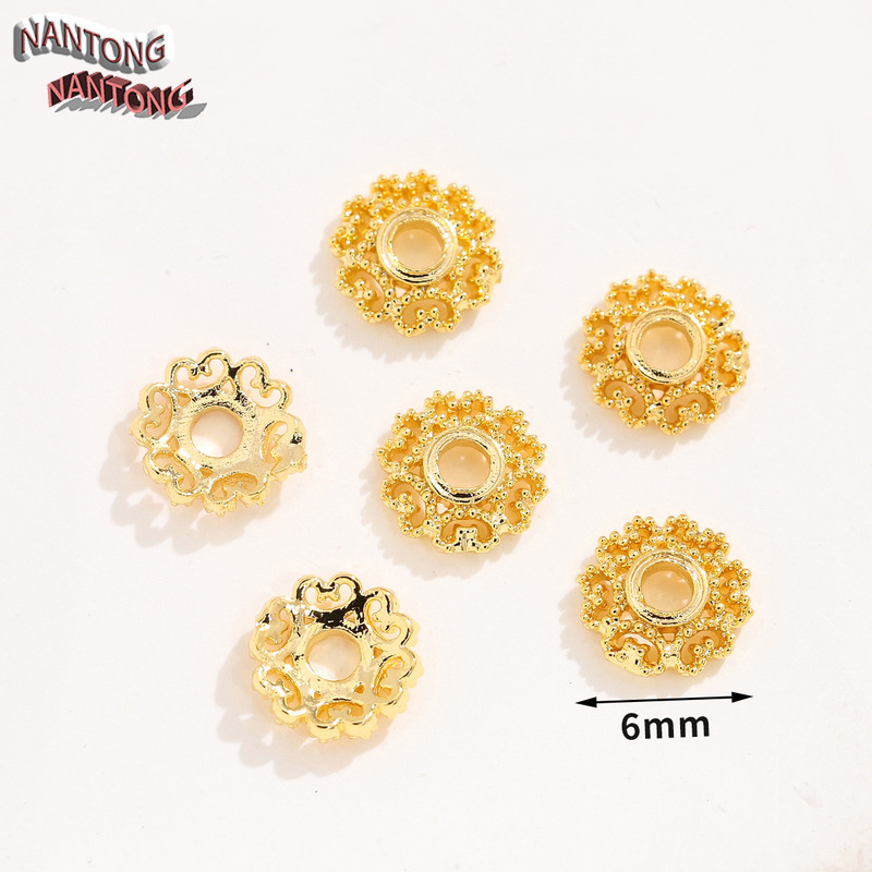 铜镀18K真金镂空花托 diy手工制作手串珍珠帽托花瓣隔片串珠材料|undefined