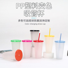 夏季新款24ozpp变色杯简约大容量磨砂塑料杯户外便携吸管杯批发
