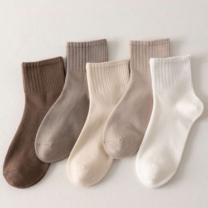 Women's Mid-Calf Socks Bamboo Fiber Antibacterial, Deodorant, Sweat-Absorbent and Breathable Autum Brown Socks Simple Casual Socks Barn Style
