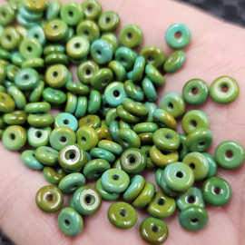 美菱矿绿松石玉扣玉石散珠橄榄隔片饰品配件手工珠子玉钱扣批发