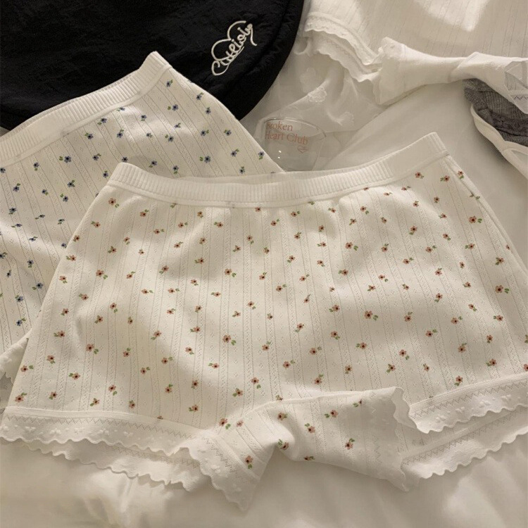 "Pink Convenience Store" [Spring Flowers] Class a Cotton Pure Cotton Boxer Safety Pants for Girls Anti-Exposure Underwear for Women