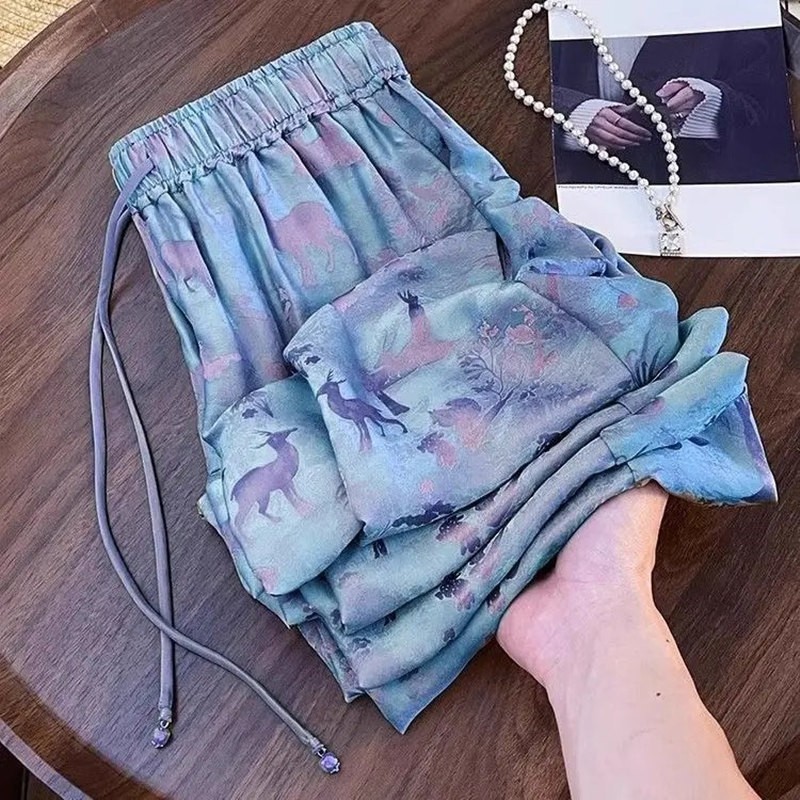 レトロなデザイン感のあるおしゃれなワイドパンツの女性夏の新型は腰を緩めて縄を引く国風の涼しいズボンに合わせて日焼け止めのズボンを作ります。|undefined