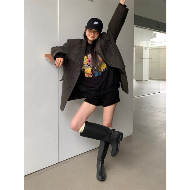 Mooreyu雨靴子女2025年大筒围显瘦高筒靴粗腿圆头不过膝长筒靴女|undefined