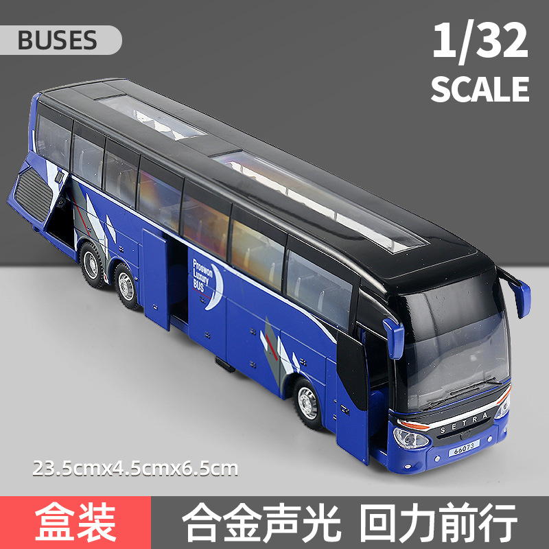 Baosilun Aleación de una sola capa modelo de autobús Tire hacia atrás el sonido y la luz autobús de juguete Inglés bus de negocios caja expresa