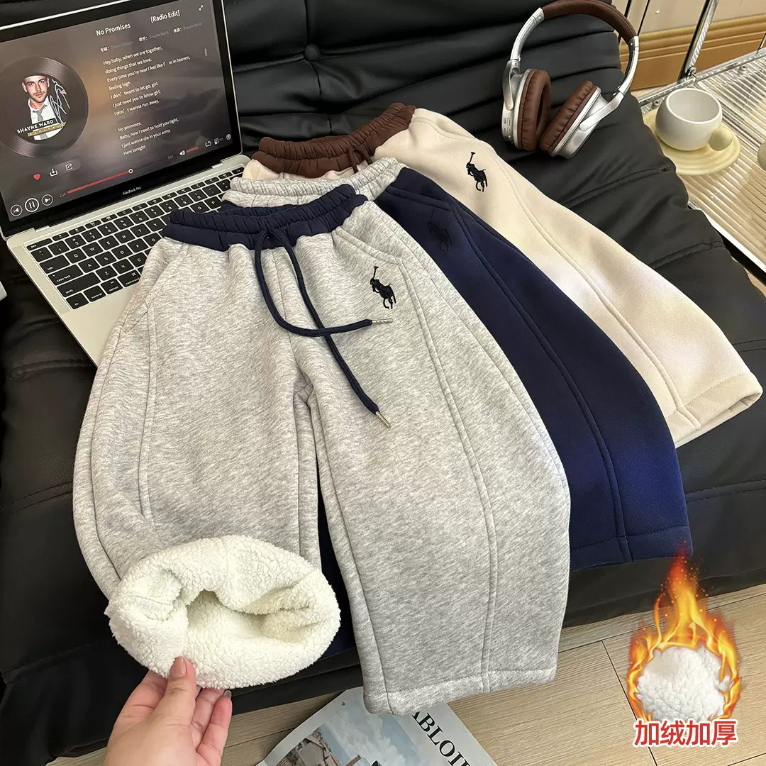 儿童加绒加厚羊羔绒保暖裤男童女童冬季新款时尚百搭裤子一件代发