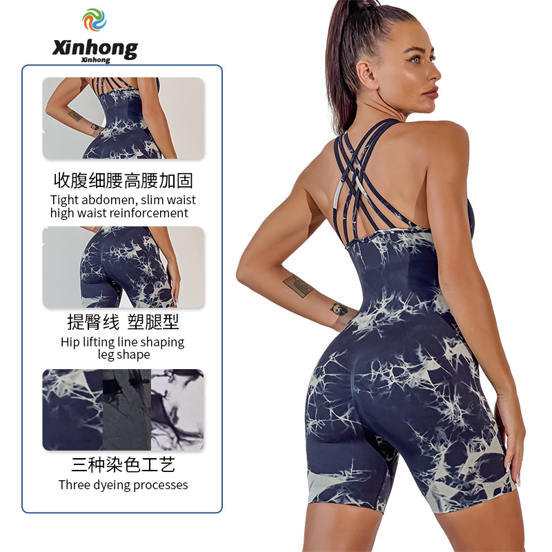 Europa y América tie-dyed apretado yoga mono deportes al aire libre fitness corsé correr estiramiento cadera levantamiento yoga ropa para mujeres