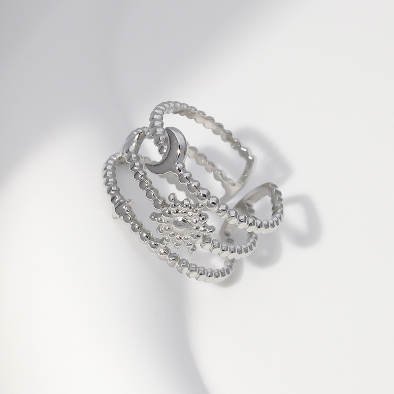 Sweet Sun Moon Stainless Steel Plating Open Ring