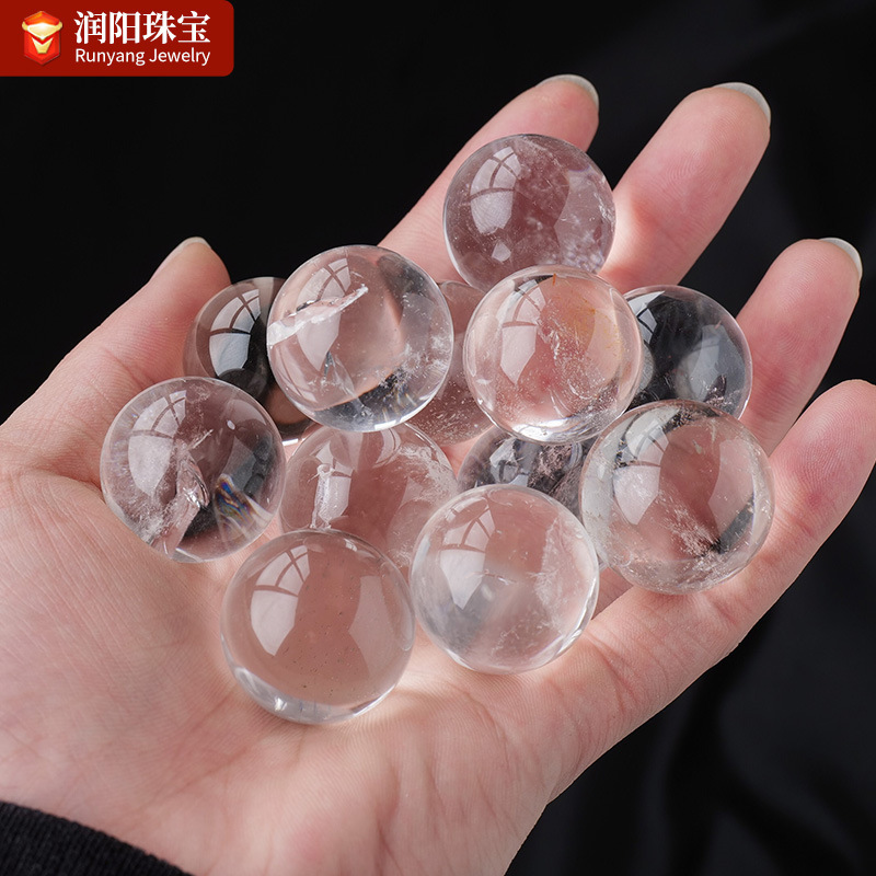 High-Quality Natural White Crystal Round Beads, Raw Stone Polished Seven-Star Array Crystal Ball Ornaments, High-Transparency Round Beads