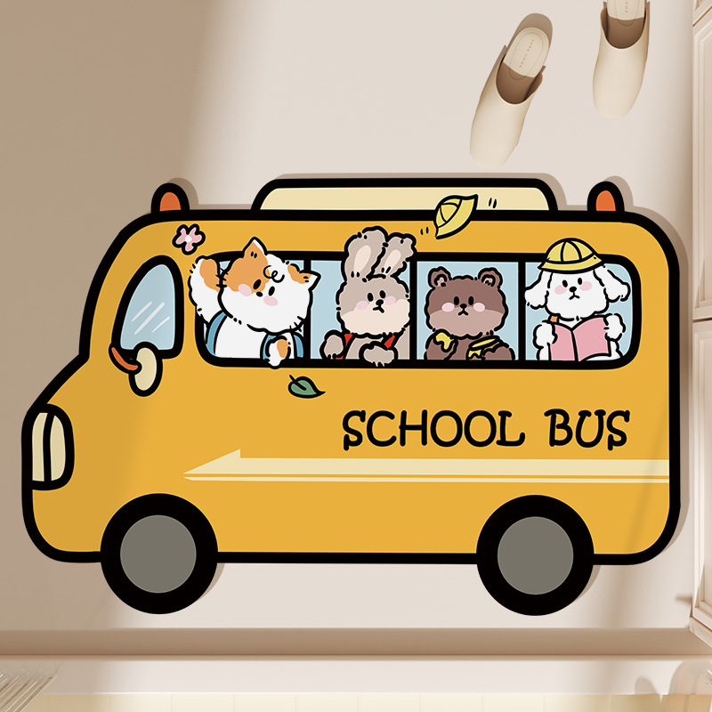 Cute cartoon animal bus diatom mud absorbent floor mat non-slip wear-resistant floor mat bathroom toilet floor mat wholesale