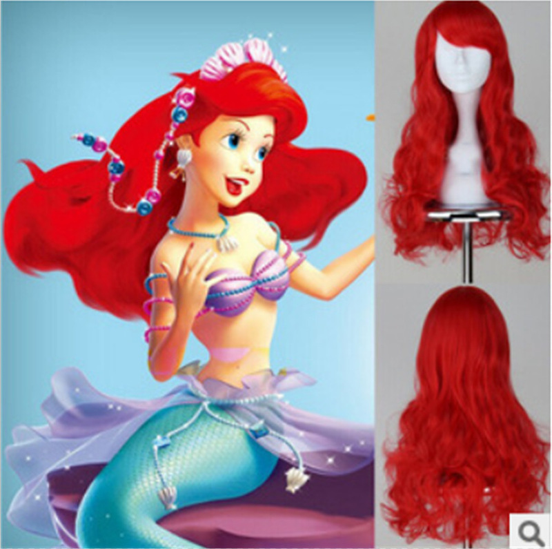 cos wig little mermaid Ariel princess character red long curly wig anime cosplay wig