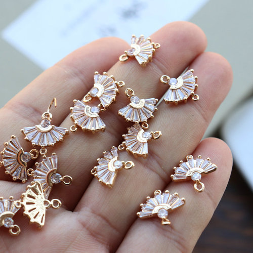 Copper-plated gold sapphire micro-inlaid fan-shaped earring pendant set with double clasps, accessory chain and ancient-style hairpin bracelet beads material kit