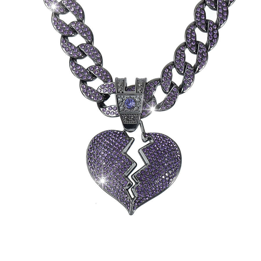 Accessori per gioielli da sposa alla moda, ciondolo a forma di cuore spezzato cubano hip hop con diamanti viola_voghion.com