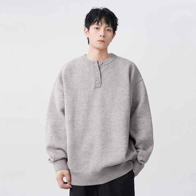 American Henry Collar Sweater Men's Autumn and Winter Fashion Brand cleanfit High-grade Knitted Sweater Loose Lazy Style Coat