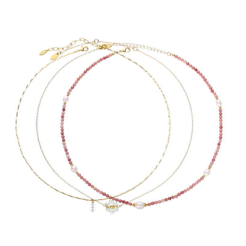 Fashion Commuting Romance Dream Púrpura Natural Stone Pearl Zircon Decoration Design Superposición Collar de cadena curva Mujeres