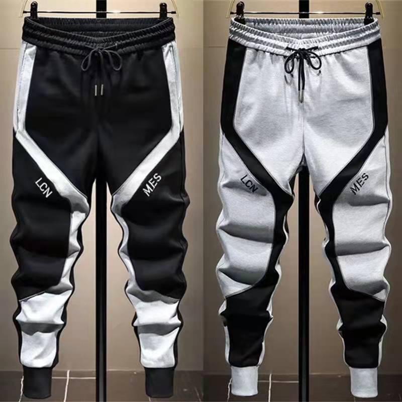 Casual pants men's plus size Korean style trendy loose fat sweatpants men's ankle-tied stitching student sports pants men's clothing