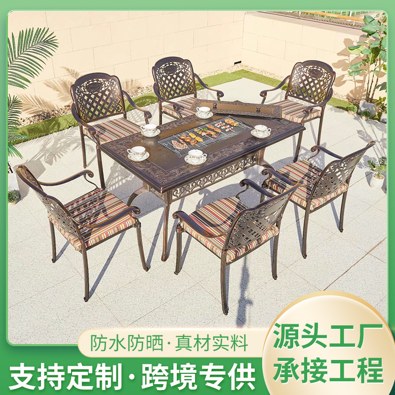 Chinese Casual Homestay Commercial Street Dining Table Chairs Outdoor Furniture Open-Air Balcony Bbq Aluminum Table Chair Set