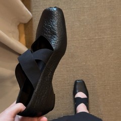 澜柜版~极简芭蕾风交叉带时装单鞋女真皮舒适软底一脚蹬浅口单鞋