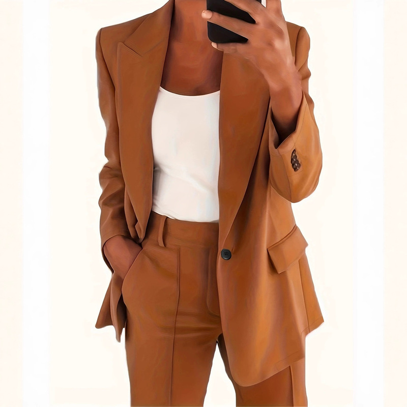 2025 New Cross-Border Amazon Fashion Solid Color High-End Slim Fit Lapel Cardigan Elegant Blazer for Women
