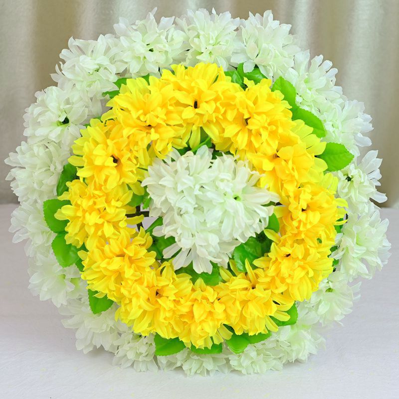 Pantalla de flores artificiales fábrica al por mayor flor falsa crisantemo corona tumba barrido Festival sacrificio culto funeral suministros Garland