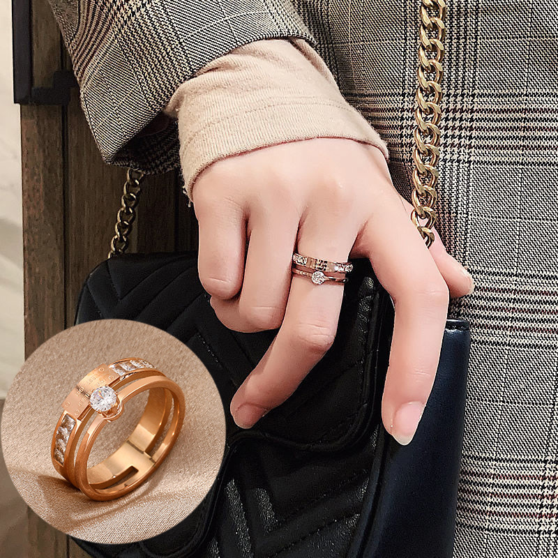 Index Finger Titanium Steel Ring Women's Japanese and Korean Rose Gold Trendy Internet Celebrant Student Personality Atmospheric Fashion Ring Women's Jewelry