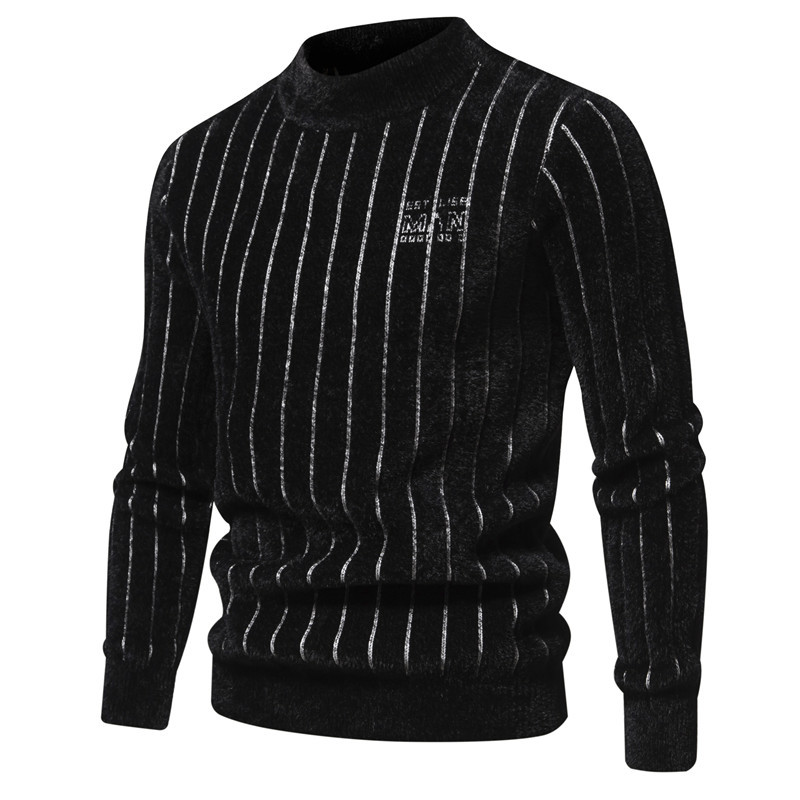 Autumn and Winter New Round Neck Sweater Trendy Brand Stripe Printed Underlay Shirt Men's Knitted Top_voghion.com