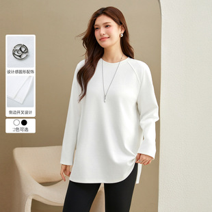 [Simple casual lazy T-shirt] delicate show plus size women's split Joker top fat mm2025 spring new