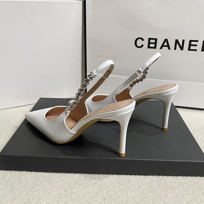 New High Heels, Thin Heels, Pointed Tips, Fashionable and Versatile, Water Diamond Chain Cap, Korean Edition Women's Sandals