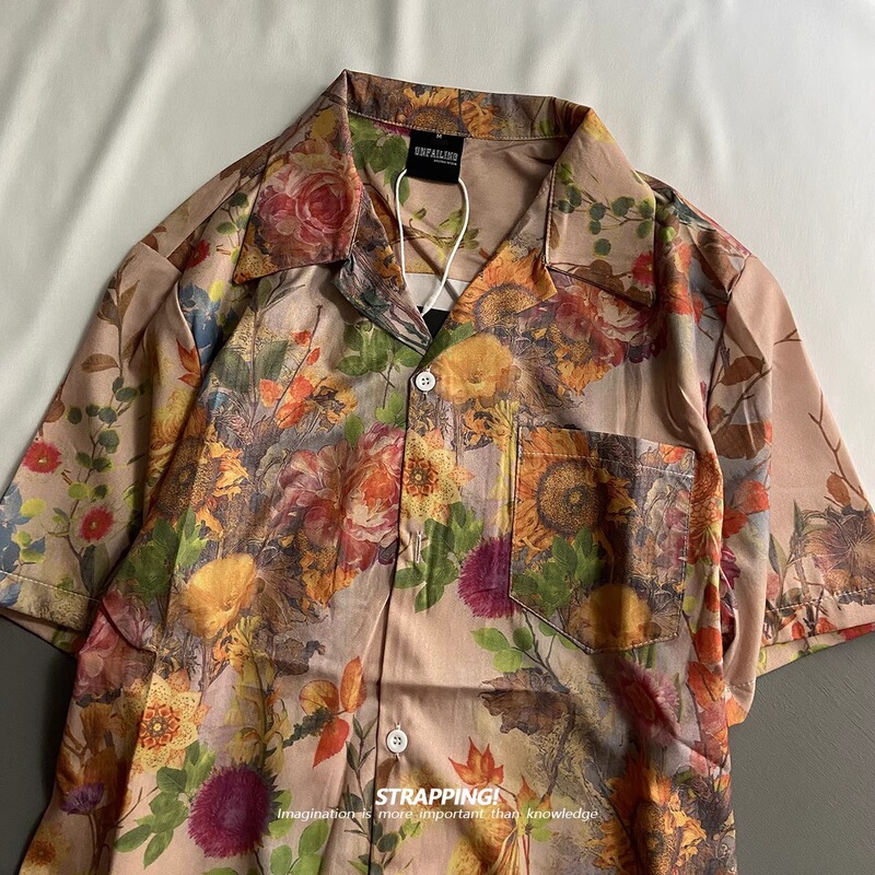 Classical Old-Fashioned Floral Style Cuban Collar Short-Sleeved Floral Shirts for Men and Women Hawaiian Thai Japanese Retro Shirts Trendy