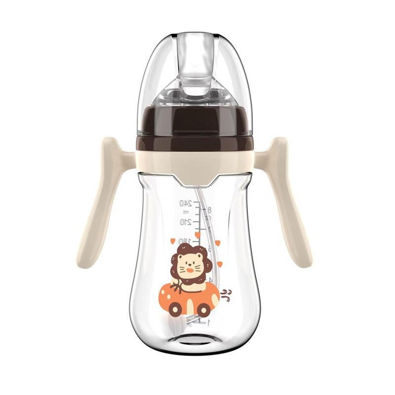 Chupete de un bocado en caja inglesa 180/240/280ml estilo simple con mango biberón PP con pajita