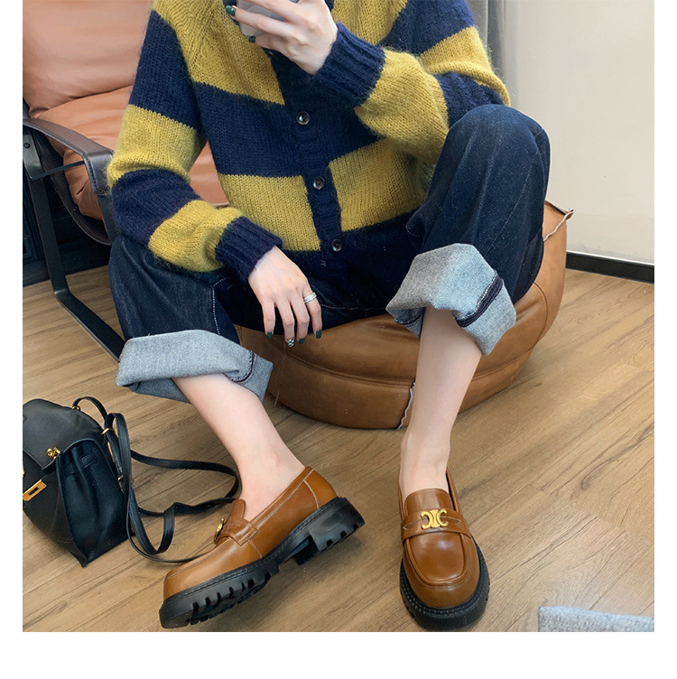 葡萄妈Studiolee英伦风小皮鞋女小金扣圆头一