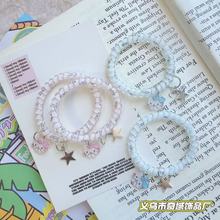 蓝粉色吊坠猫咪星星印花电话线圈高弹力无痕发绳甜美可爱发圈发饰