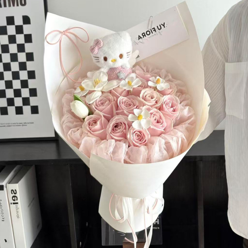永生花玫瑰花束蝴蝶结Kitty仿真香皂花高级感送女友闺蜜生日礼物|undefined