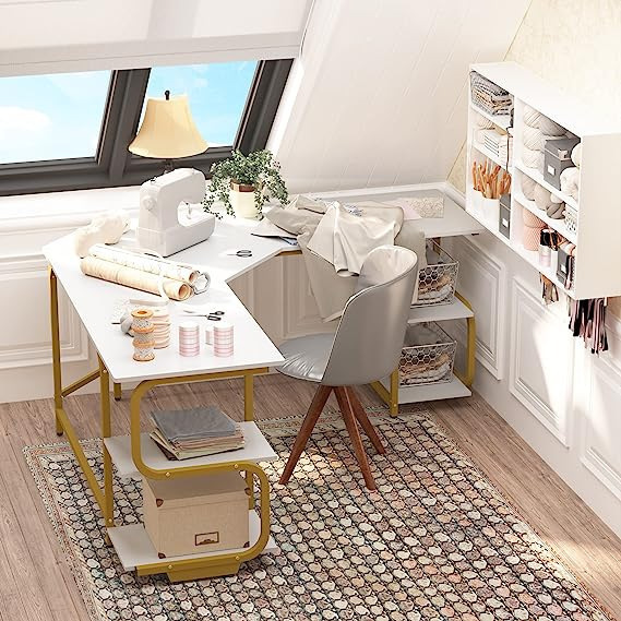 Cross-Border Open-Style L-Shaped Gaming Desk, Computer Desk, Corner Desk, Gaming Desk with Storage Shelves, Office Desk, Study Desk