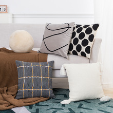 北欧ins风针织刺绣抱枕圆形蒲团沙发靠垫床上靠枕流苏装饰抱枕