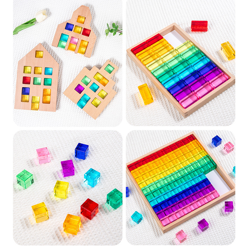 Acrylic Building Blocks Rainbow Cubes Kindergarten Open-Ended Creative Building Toys Light and Shadow Gem Building Blocks Cross-Border