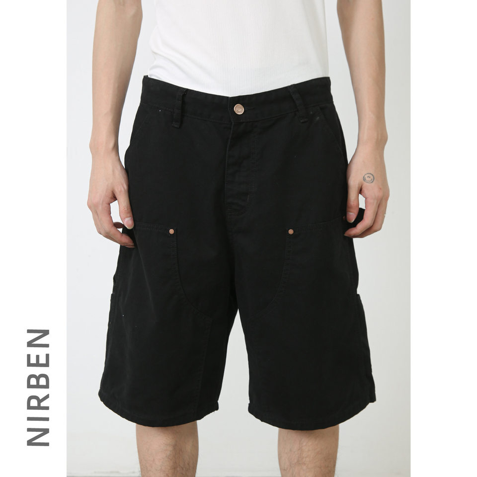 Quần short nam denim ống rộng , lưng cao thoải mái mặc mùa hè — Màu cà phê, Màu xanh lá, Màu đen