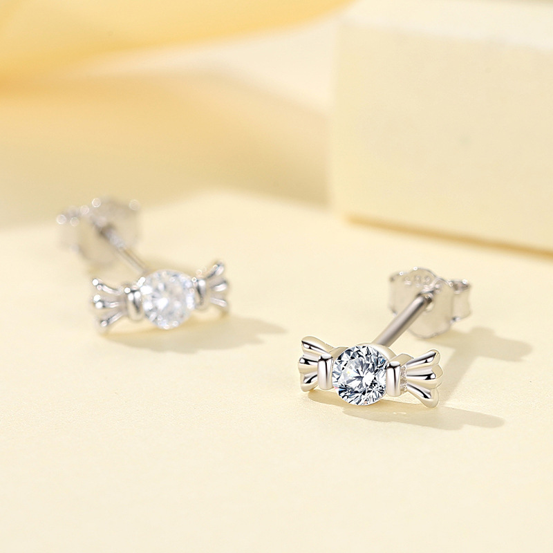 S925 plata esterlina candy stud pendientes personalidad de la moda pendientes japoneses y coreanos temperamento coreano simple arco galvanizado oro rosa