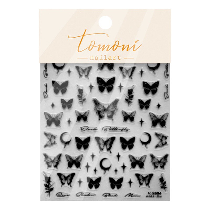 Etiqueta de uñas papel neto rojo caliente blanco y negro mariposa líquido hueco alivio etiqueta oscuro hueco uñas calcomanías Decoración