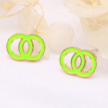 跨境时尚新款潮流彩色小香风双C耳钉简约女小巧迷你气质流行耳饰