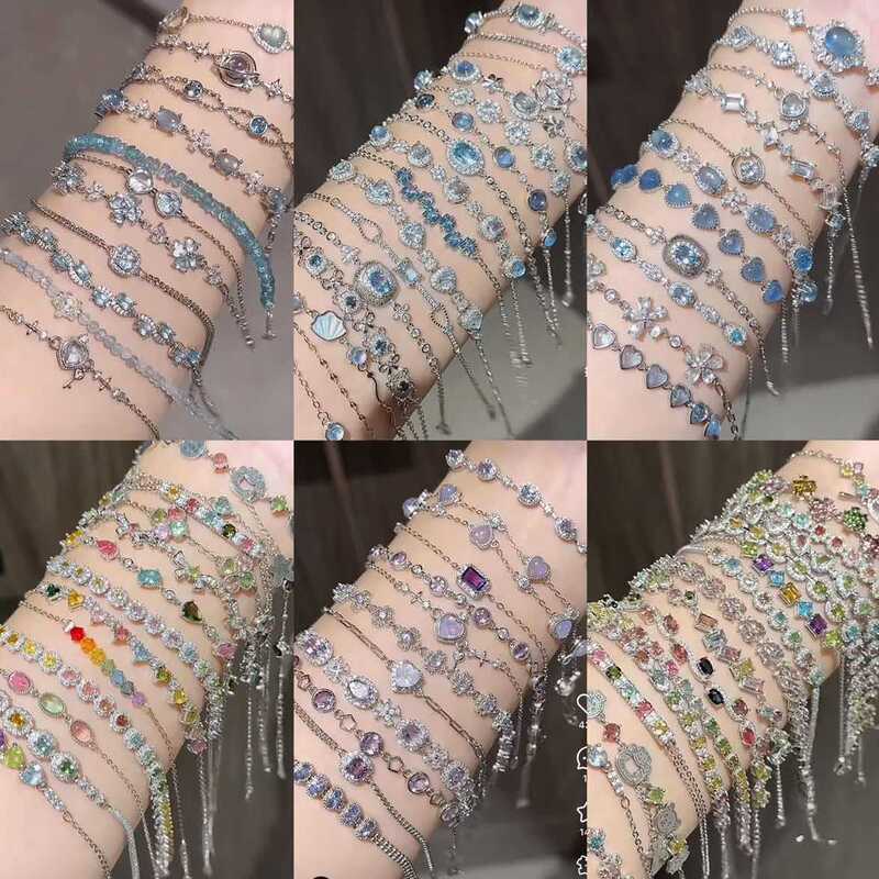European and American Cross-Border Square Heart Flower Zircon Bracelet, Light Luxury High-End Bracelet, Fashionable and Versatile Jewelry for Women
