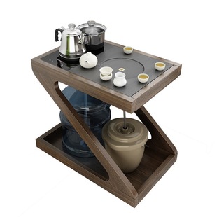 Mobile Tea Table Small Tea Table Balcony Household Solid Wood Tea Car Living Room Coffee Table Sofa Side Table Kettle Integrated Small