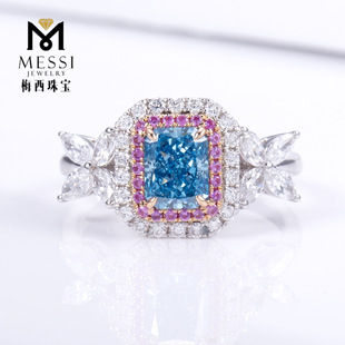 Meixi Gem 18K White Gold 1CT Cultivated Blue Diamond Ring Artificial Laboratory Synthetic Color Diamond Wedding Ring