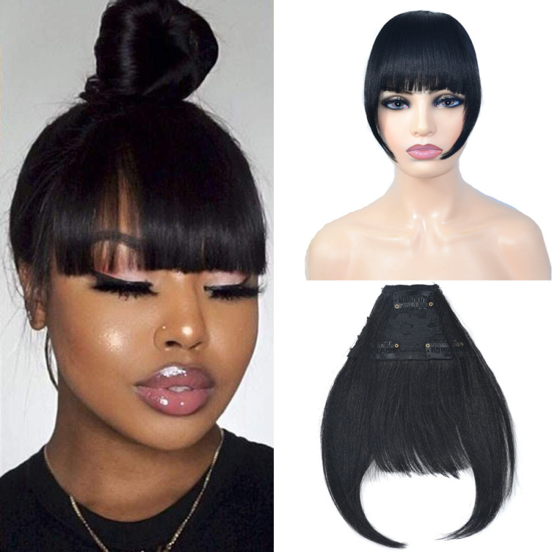 European and American Cross-Border Black Women's Wig with Bangs, Layered Slightly Curly Fluffy Wig, Yaki Silk Fringe Bangs