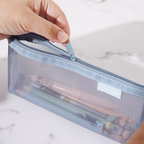 Simple inverted trapezoid triangle mesh pencil case large capacity transparent pencil case nylon mesh stationery storage bag wholesale