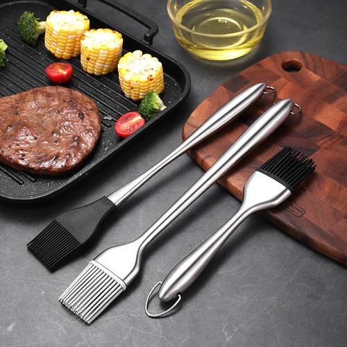 Cross-border stainless steel silicone brush household barbecue brush pizza brush long brush bread sweep kitchen baking oil brush