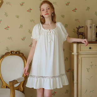 Princess Short-sleeved Nightgown Women's Summer Thin Lace Cute Sweet Girl's Short Skirt Sexy French Court Cotton Pajamas